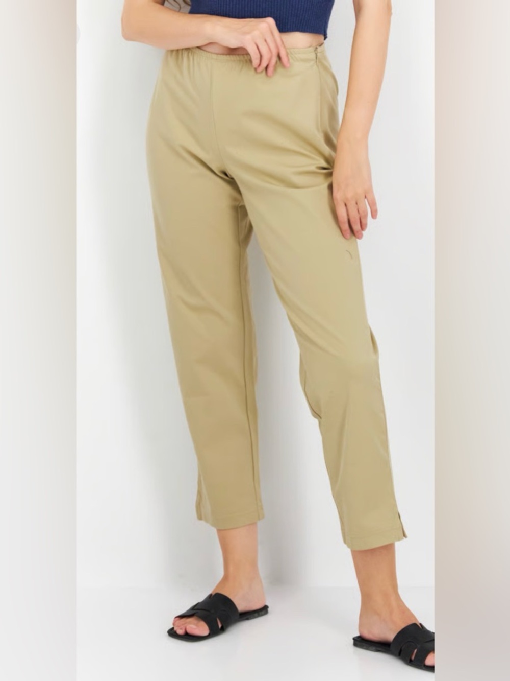 Eileen Fisher Barley Slim ankle cropped Tan Stretch Pants ORGANIC COTTON XS